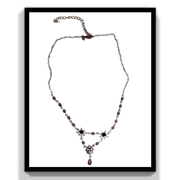 Silver Pearl-Drop Rhinestone Necklace - Picture 10 of 14